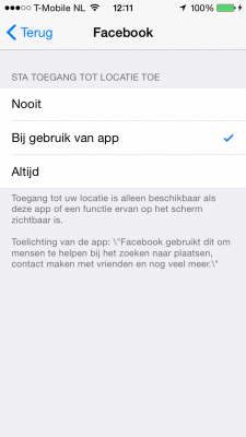 Facebook iOS 8 locatie