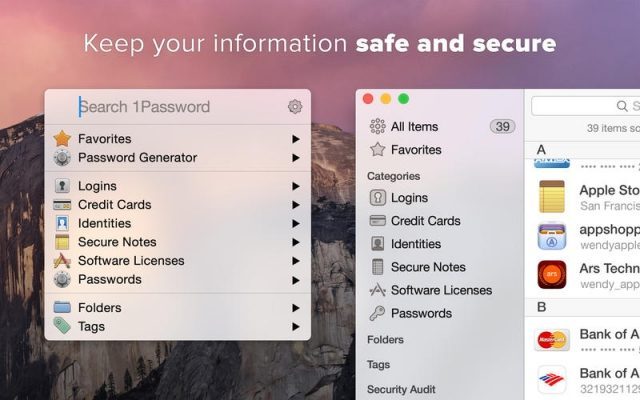 Mac OS X Yosemite apps 1Password