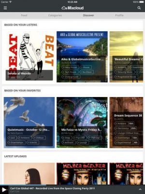 Mixcloud discover sectie iPad