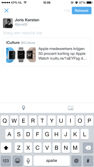 Screenshot nieuwe retweet functie Twitter