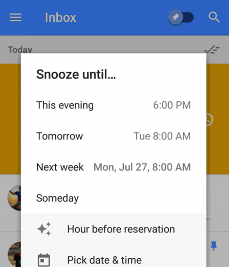 Google Inbox snooze