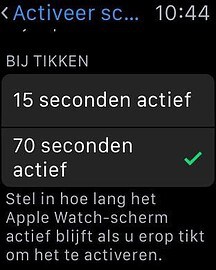 Tijd instellen voor actief scherm van de Apple Watch.