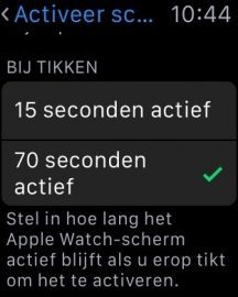 Tijd instellen voor actief scherm van de Apple Watch.