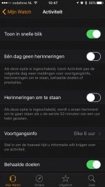 Apple Watch-instellingen voor stilhouden van activiteiten.