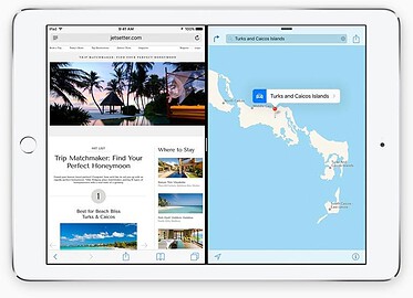 Multitasking in iOS 9 met Splitview op de iPad.