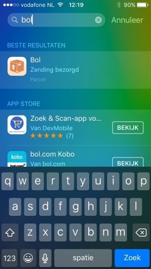 Parcel zoeken met Spotlight.