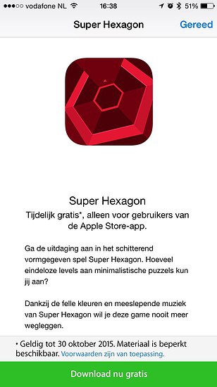 Super Hexagon downloadpagina in Apple Store-app.