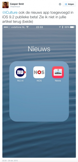 Apple  News in de beta van iOS 9.2.