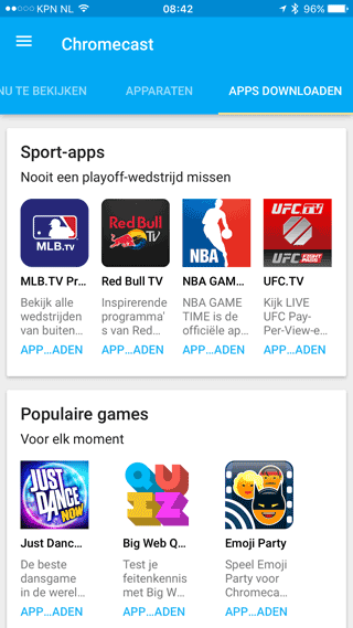 Chromecast: sport-apps en games die samenwerken met Chromecast