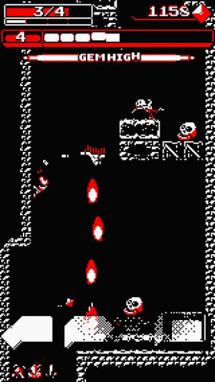 Grijp schatten terwijl je in een put valt in Downwell.