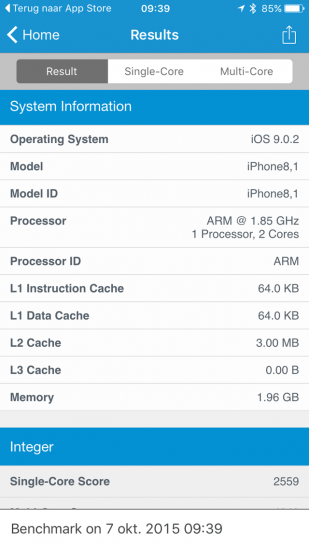 Geekbench iPhone 6s hardware