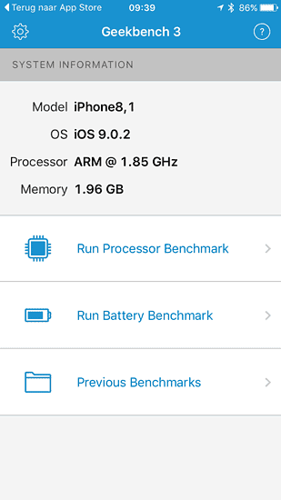 Geekbench test iPhone 6s toont 2GB RAM