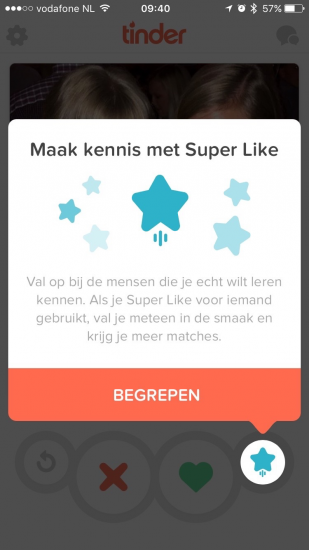 De nieuwe Superlike in Tinder.