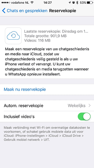WhatsApp back-up in iCloud Drive.