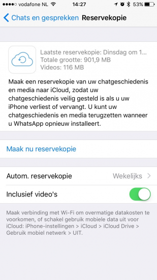 WhatsApp back-up in iCloud Drive.