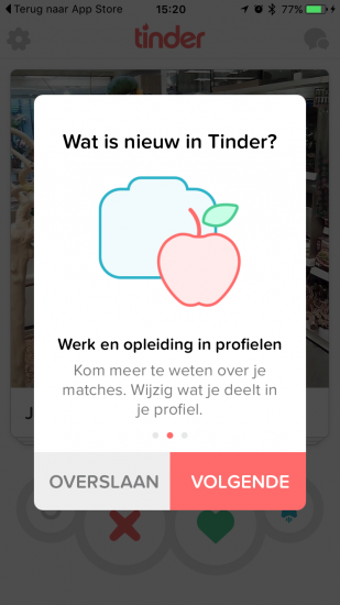 Voeg je werk en opleiding toe aan Tinder.