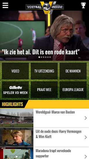 Voetbal Inside-app op iPhone.