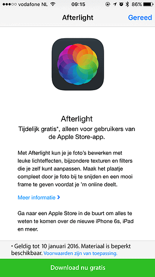 Afterlight downloaden vanuit de Apple Store-app.