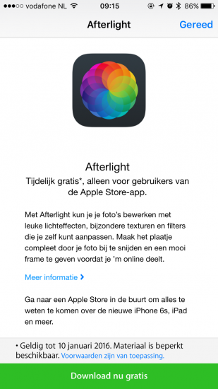 Afterlight downloaden vanuit de Apple Store-app.