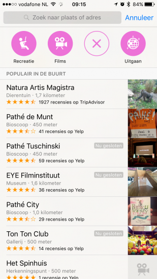 Apple Maps locaties in categorie plezier.