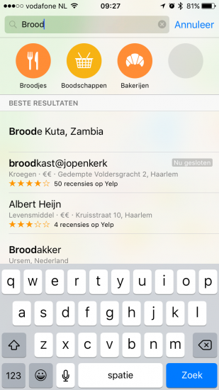 Apple Maps locaties op basis van zoekterm.