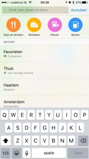 Categorieën voor locaties in Apple Maps.