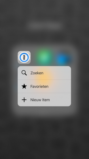 1Password met 3D Touch op het appicoon.