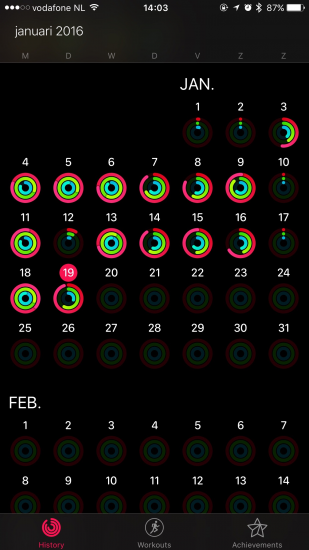 De activiteitenringen van Alex met de Apple Watch.