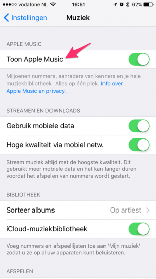 Apple Music uitschakelen