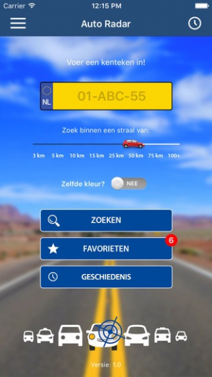 Auto Radar laat je zoeken naar auto's op kenteken.