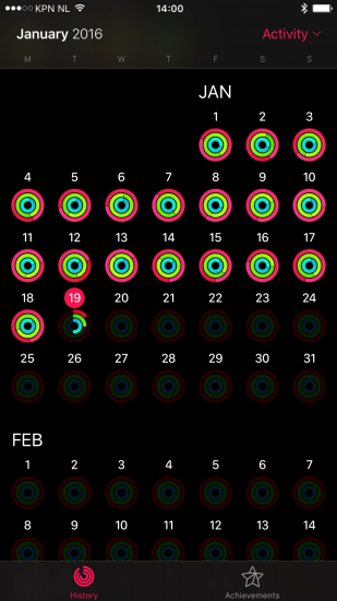 De activiteitenringen van Bas met de Apple Watch.