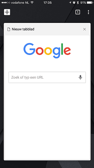 Google Chrome voor iOS met nieuwe tabbladen.
