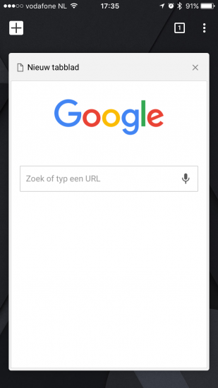 Google Chrome voor iOS met nieuwe tabbladen.