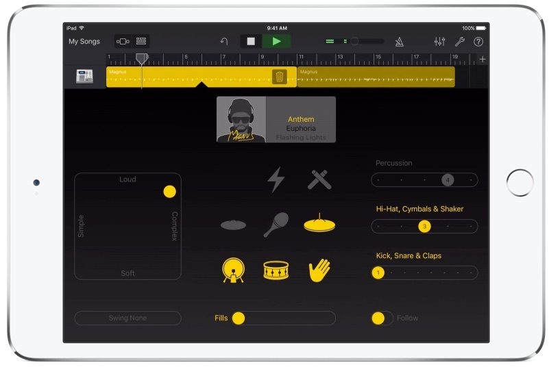 Voeg een virtuele drummer toe in Garageband voor iOS.