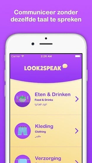 Look2Speak om te communiceren in een vreemde taal.