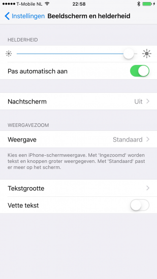 De instellingen voor de nachtmodus in de tweede beta van iOS 9.3.