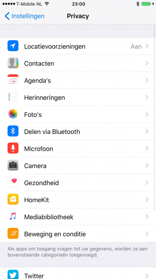 Nieuwe optie voor Mediabibliotheek in Privacy-instelling in iOS 9.3.