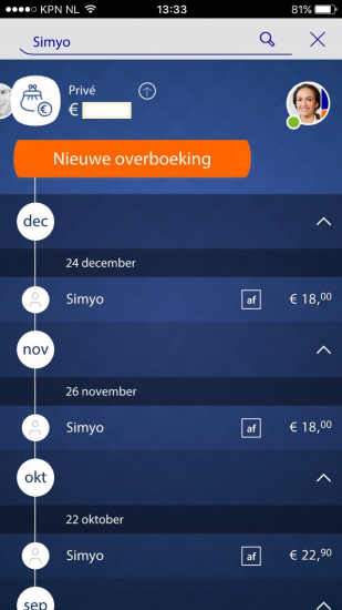 Zoeken in Rabo Bankieren-app.