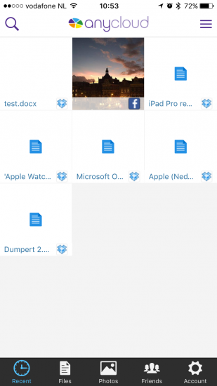 AnyCloud met recente bestanden.