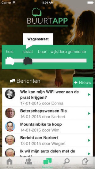 BuurtApp toont bewoners en berichten op straatniveau.