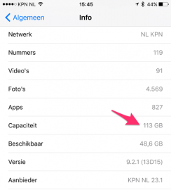 Capaciteit iPhone bekijken