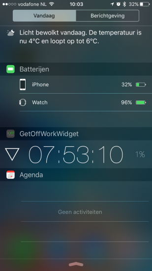 GetOffWork heeft een widget voor in het Berichtencentrum.