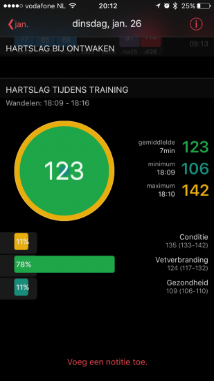 HeartWatch toont ook je trainingsinspanningen.