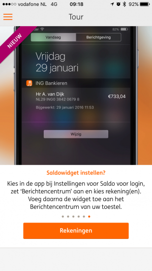 ING Mobiel Bankieren met widget in het Berichtencentrum.