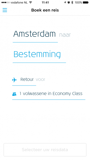 Een reis boeken met KLM op de iPhone.