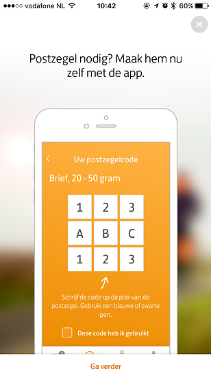 Postzegelcode in PostNL-app.