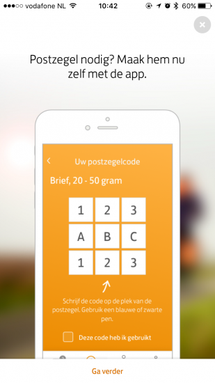 Postzegelcode in PostNL-app.