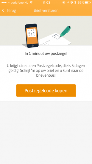 Een postzegel maken in de PostNL-app.