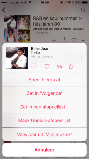 Apple Music-nummer die in Mijn Muziek staat.