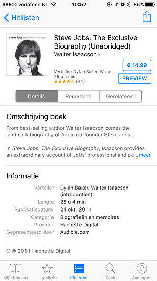 Steve Jobs audioboek in iBooks.